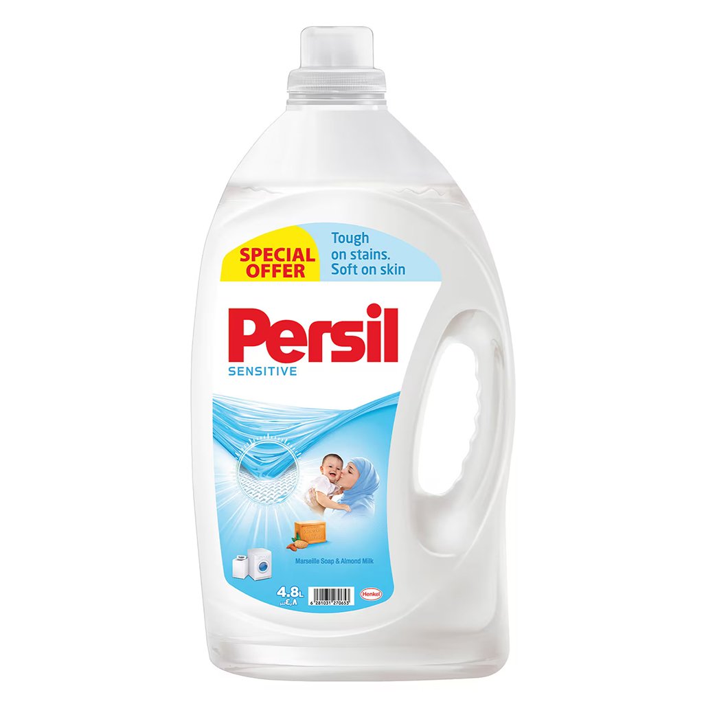 prsl-sens-gel-3x4-8-l-promo-1 Persil Sensitive Gel Laundry Detergent Marseille Soap & Almond Milk, 4.8 L Promo Pack - Image 1